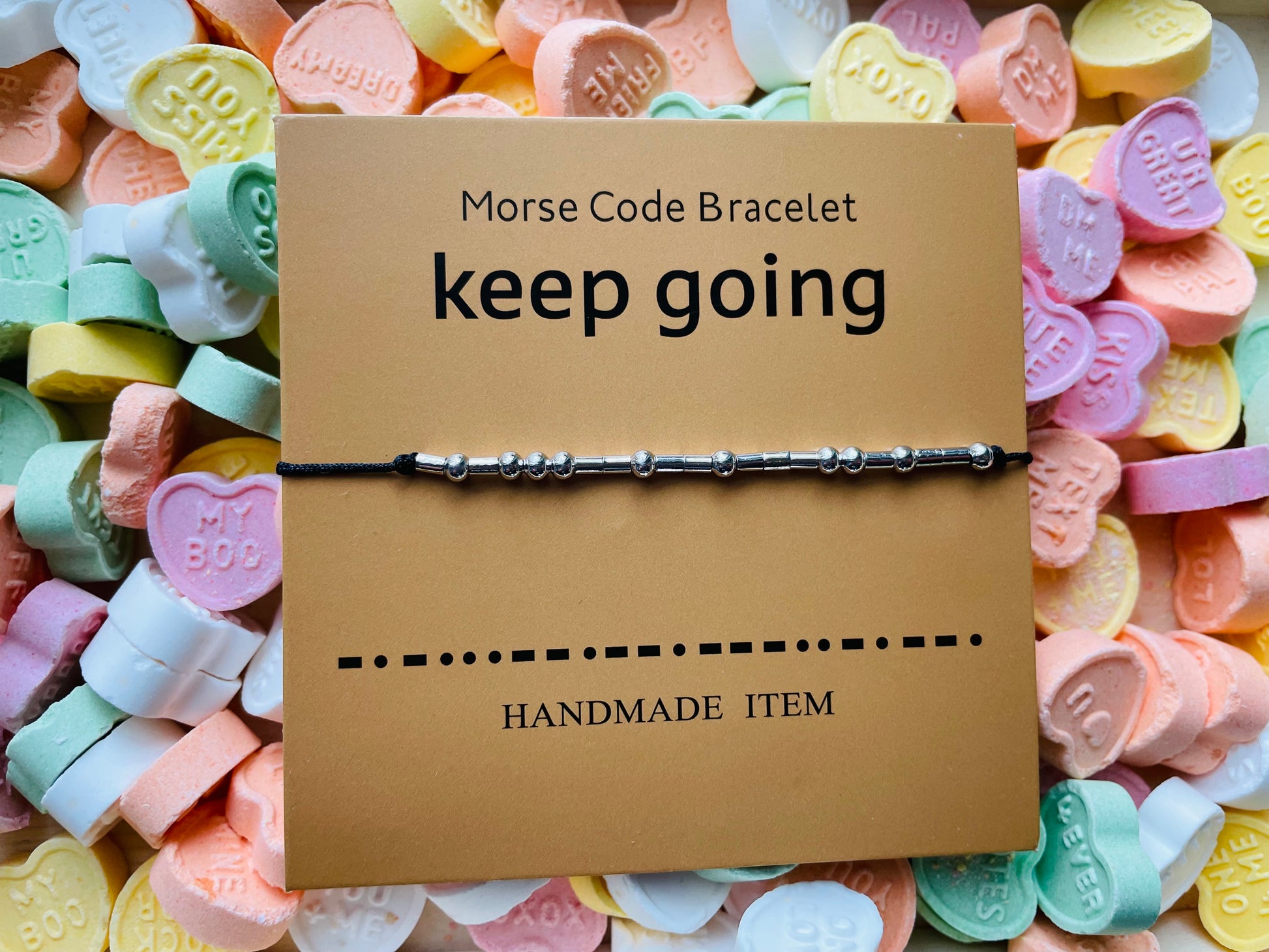 keep going bracelet on candy hearts